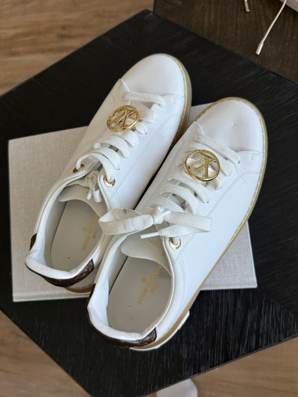 Louis Vuitton Time Out Sneakers White Leather Pink Gradient Sole LV Charm